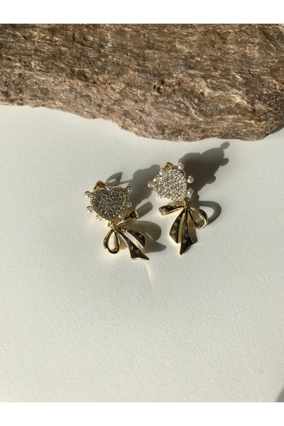 XUPİNGS JEWELRY İçi full taşlı fiyonk detaylı xuping kalp küpe