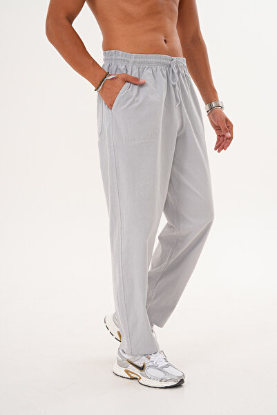 BigBrossBoutique Gray Men's Summer Cotton Linen Blended Comfortable Fit Trousers
