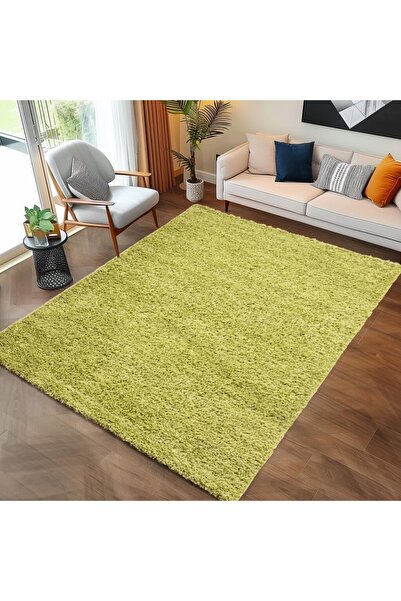 Adalizza Yüksek Tüylü 30 mm Hav Yüksekliğinde Düz Yeşil Renkli Shaggy Halı