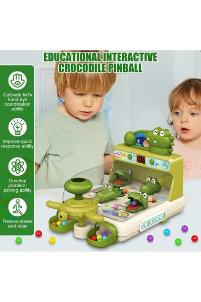 Joynix Joc interactiv de pinball cu crocodili, 40 de bile de tragere pentru distracție nelimitată, tabelă de scor, verde