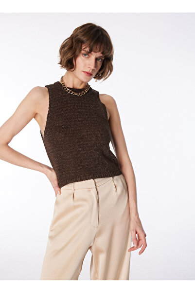 Fabrika Kahverengi Kadın Bisiklet Yaka Crop Atlet F4SL-TST0526