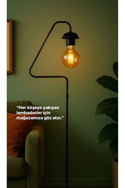 VENON Lambader Köşe Lambası Üçgen SİYAH Retro Salon Dekoratif E-27 Ampule Uyumlu Dekorasyon