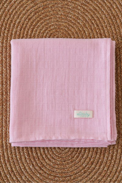 elibaby %100 Organik Pamuk Çift Katlı Müslin Örtü Bebe Pembe (75X85 CM)