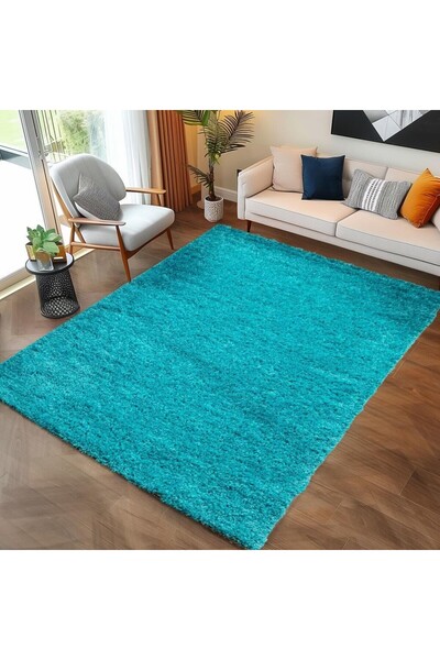 Carpettex Halı Yüksek Tüylü 30 mm Hav Yüksekliğinde Düz Mavi renkli Shaggy Halı