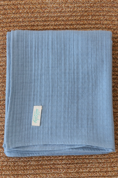 elibaby بطانية موسلين 4 طبقات من القطن 100% فائقة النعومة باللون الأزرق النيل...