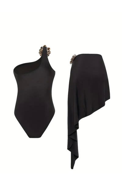 Lilly Layali Noir Black Swimsuit + Skirt Pareo Set