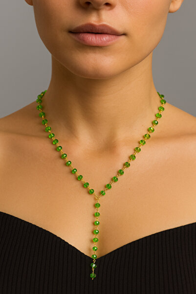 Yıldırım Handmade Stylish Design Women's Necklace with Green Natural Stone, L...