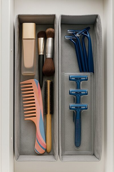 YEGGE 2 Pcs Drawer Interior Accessory Jewelry Comb and Makeup Organizer 40X10X10Cm Gray Color