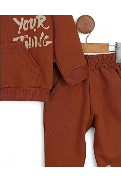 Ege Bebek Boys' Seasonal Hooded Printed Sweatshirt and Tracksuit Bottoms 2-10 Years Old Tracksuit Set