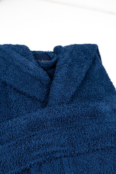 Genel Markalar Çocuk Bornoz kapüşonlu Cepli %100 Pamuklu Lacivert