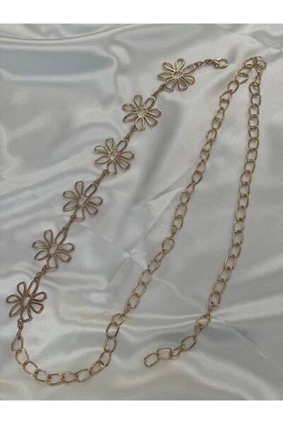 Fiori Papatya Gold Detaylı Kadın Bel Zinciri Bel Kemeri,Elbise Kemeri,Etek Kemeri,Pantolon Kemeri