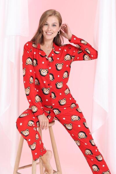 Hepyek Long Sleeve Front Button Suede Pajama Set