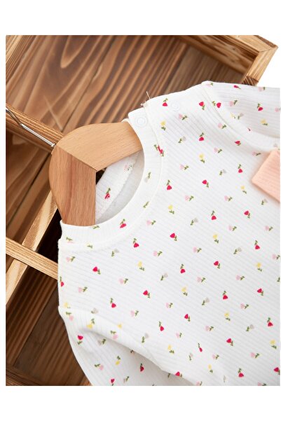 Ege Bebek Ribbed Cat Printed Baby Girl Jumpsuit - Gardener Salopet, 3-6-9 Months Seasonal, Long Sleeve