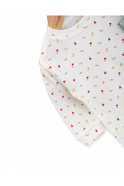 Ege Bebek Ribbed Cat Printed Baby Girl Jumpsuit - Gardener Salopet Newborn