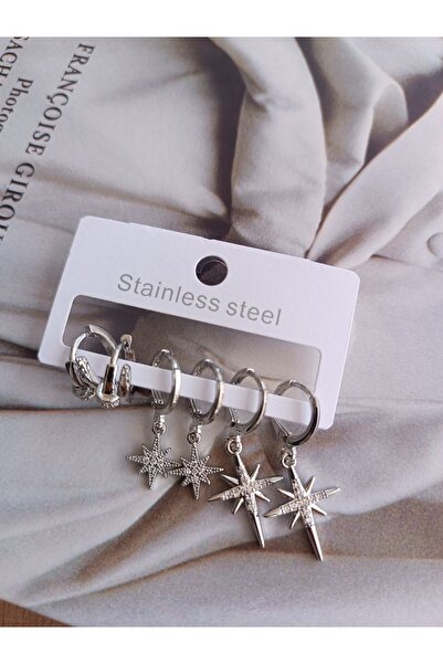 staınless steel Çelik Yıldız Sallantılı Set Küpe