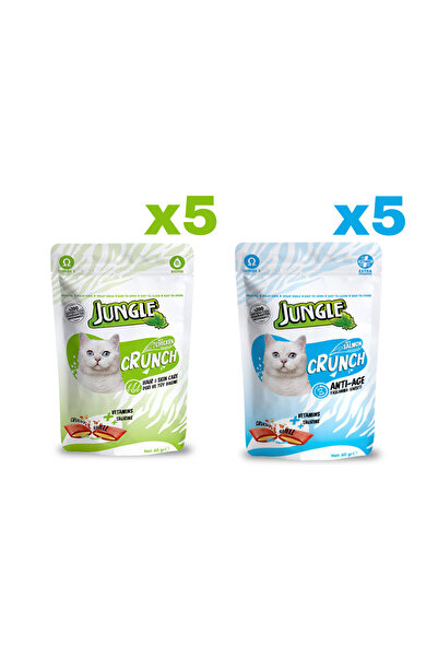Jungle Crunch Kedi Ödül Maması Deri Ve Tüy Bakımı 5 Adet ve Yaşlanma Karşıtı ...