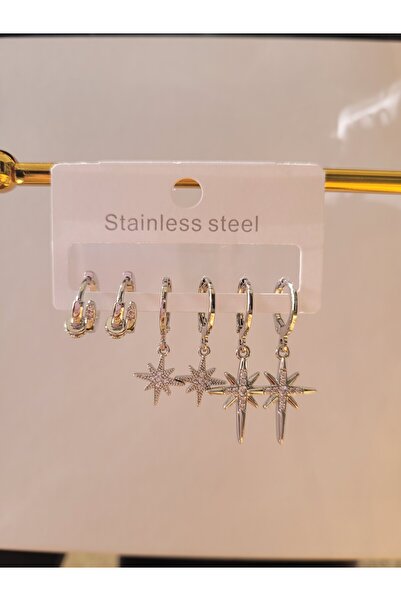 staınless steel Çelik Yıldız Sallantılı Set Küpe