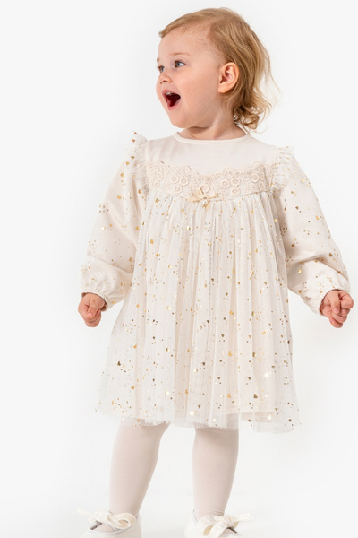 Luludy Kids Kalp Baskılı Kız Bebek Elbise