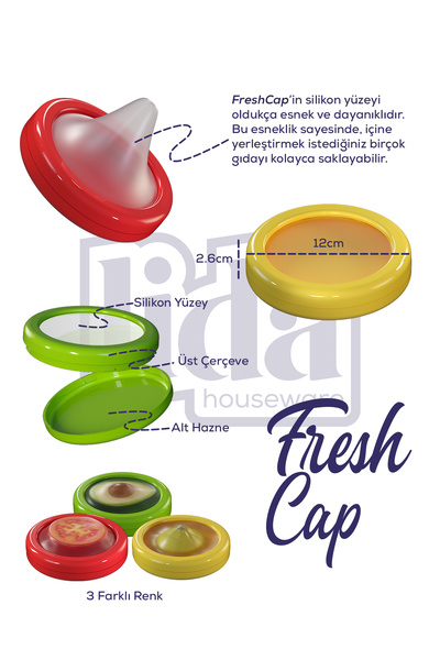 Lida Houseware Freshcap 1 Piece - Flexible and Reusable Fruit, Vegetable, Onion, Lemon and Tomato Storage Container
