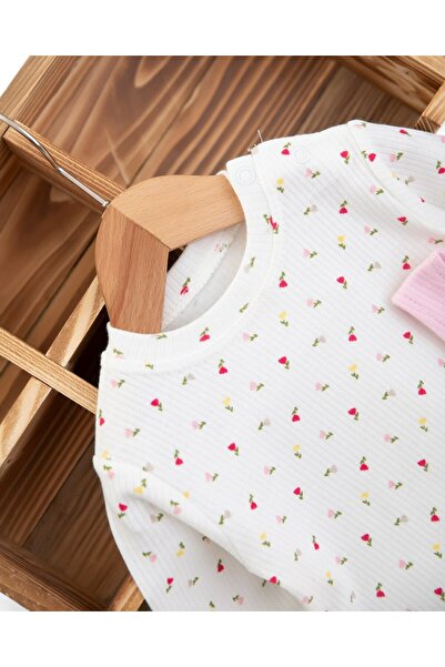 Ege Bebek Ribbed Cat Printed Baby Girl Salopet Jumpsuit - Newborn Gardener