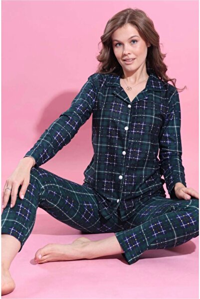 Hepyek Σετ πιτζάμες από σουέτ με μακριά μανίκια και κουμπιά μπροστά