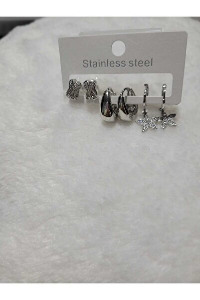 stainles steel Çelik Küpe Set Gümüş Renk