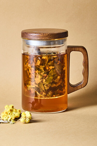 Perotti Herby Borosilikat 500 ml Acacia Detail Plant Tea Cup Teapot with Glass Strainer