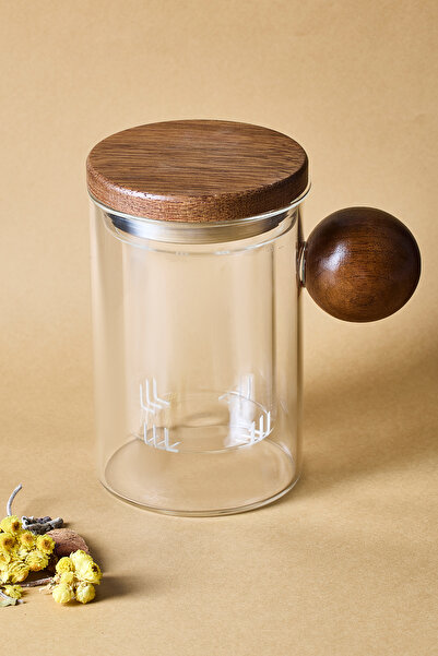 Perotti Herby Borosilikat 500 ml Acacia Detail Plant Tea Cup Teapot with Glass Strainer