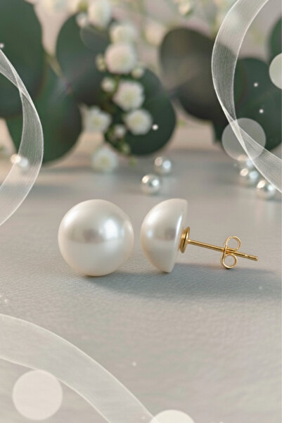 bymissmücevherat 12 mm Büyük İnci Küpe – 925 Ayar Gümüş, 14K Gold Kaplama, Gelin & Abiye Küpe |