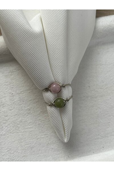 PelvedDesign خاتم سلكي مصنوع يدويًا من حجر اليشم الوردي قابل للتعديل من الحجر الطبيعي