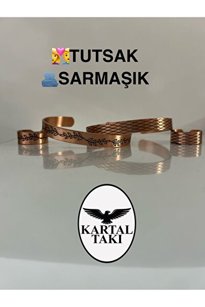 kartal takı EŞLER İÇİN BAKIR BİLEZİK VE BAKIR YÜZÜK TOPLAM 4 PARÇA ÇİFTLER İÇ...