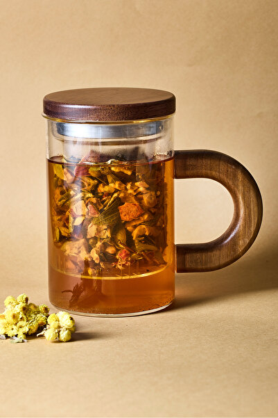 Perotti Herby Borosilikat 500 ml Acacia Detail Plant Tea Cup Teapot with Glass Strainer