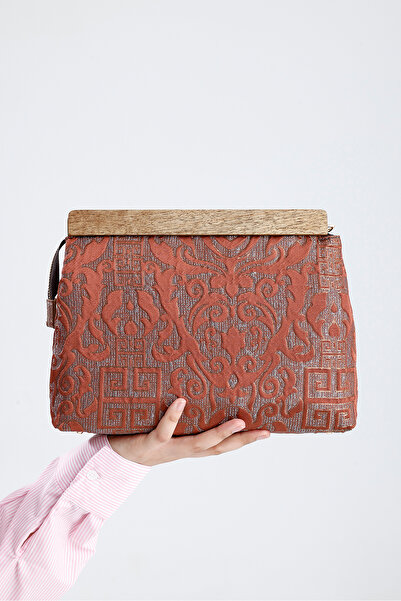 HEYBE'S Kadın Turuncu Otantik Desen Clutch Çanta