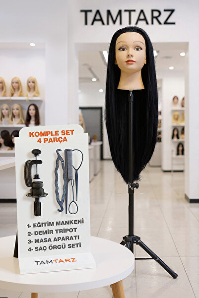 TAM TARZ Crna lutka za obuku frizera + željezni stativ + stolni aparat - set ...