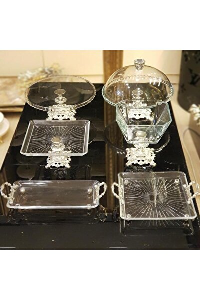 AlyaHomeAksesuar 6 Parça Döküm Ayaklı Sunum Seti Gümüş