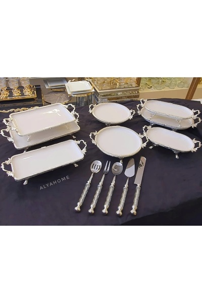 AlyaHomeAksesuar Gümüş Detaylı Servis ve Sunum Seti