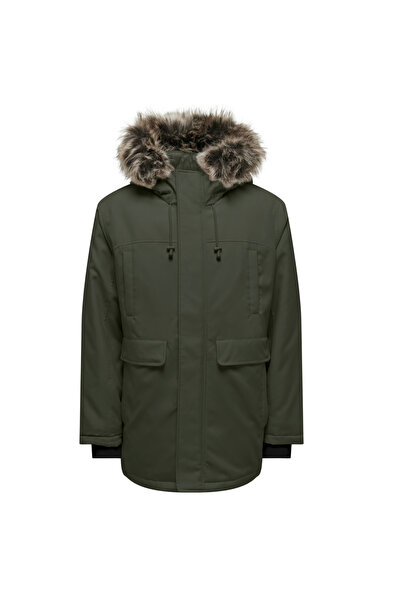 Only & Sons Only Haki Erkek Kapüşon Yaka Mont 22027557_ONSFUTURE FAUX FUR