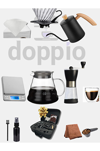 DOPPİO DOPPIO 12 Pcs V60 Premium Pour Over Manual Coffee Maker with Manual Grinder Dripper Set