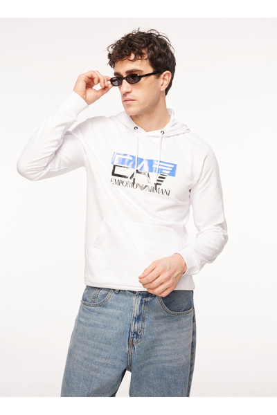 EA7 Kapüşon Yaka Beyaz Erkek Sweatshırt 6RPM62PJ05Z1100