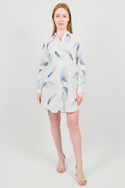 SİDE OTANTİK Feather Patterned Long Sleeve Linen White Shirt Tunic