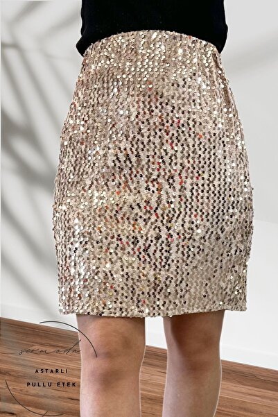 sermoda Μίνι φούστα με παγιέτες & επένδυση - Μήκος 47 εκ. Βραδινή φούστα με παγιέτες Λύκρα & ελαστική φούστα βιζόν