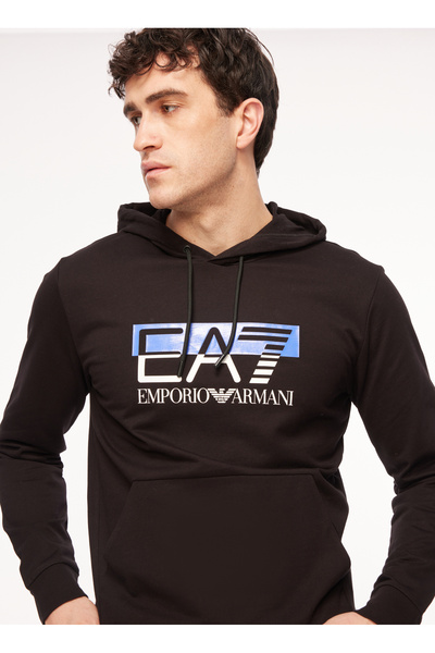EA7 Kapüşon Yaka Siyah Erkek Sweatshırt 6RPM62PJ05Z1200