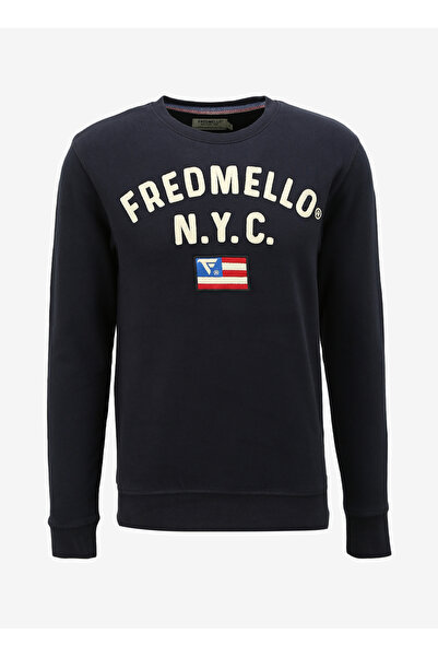 Fred Mello Bisiklet Yaka Lacivert Erkek Sweatshırt FM23W21FG