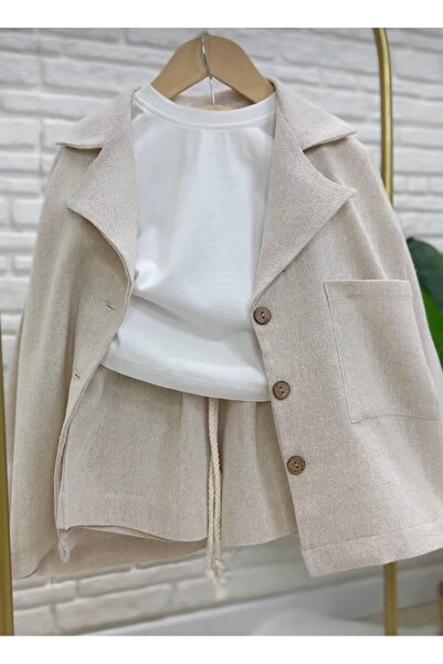 Balerinikizler Baby&Kids Oversize Jacket and Shorts Linen Suit