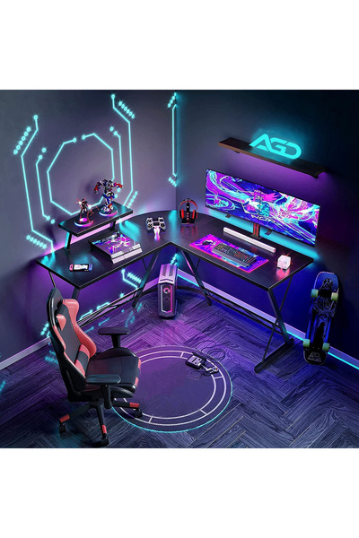 AGD L-Shaped Computer and Gaming Desk, Corner Desk for Home and Gaming