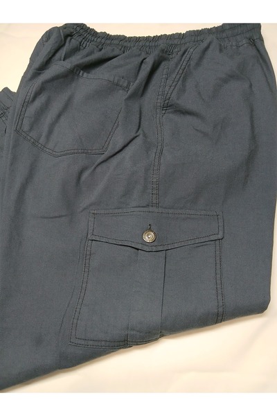 AKTEZ-EL Large Size Men's Linen Pants with Elastic Waist and Legs 97% Cotton 3% Lycra Dark Navy Blue