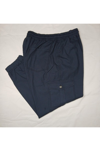 AKTEZ-EL Large Size Men's Linen Pants with Elastic Waist and Legs 97% Cotton 3% Lycra Light Navy Blue