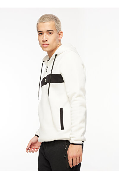 The Crow Чоловіча кофта з капюшоном та коміром кольору екрю TC3905 З капюшоном та напівзастібкою