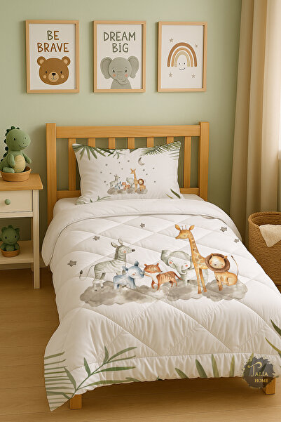 Talia Home Safari Cute Animals Patterned Single Children's Quilt Sleeping Set