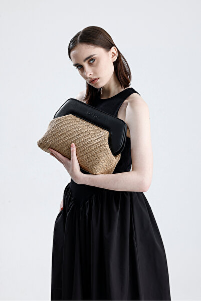 HEYBE'S Дамска чанта Heybes с черна рамка и юта, модел риленска кост